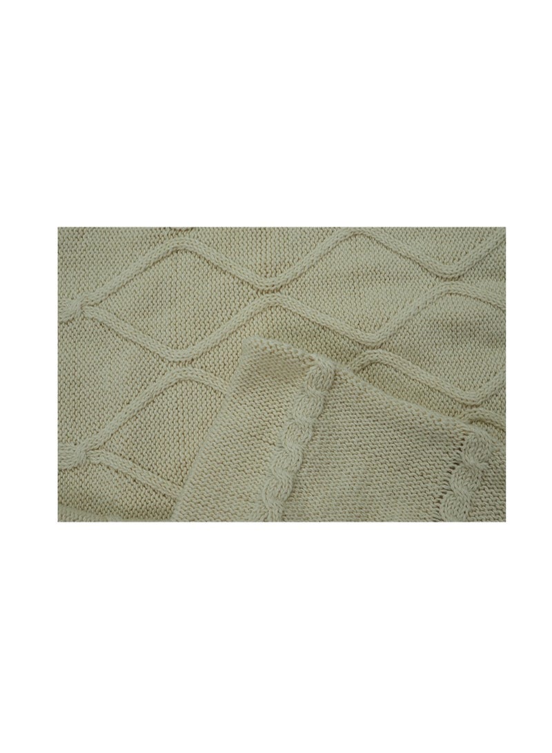 Ambrosia Diamond Cotton Knitted Throw Beige - 130 x 160 cm - 400GSM - Image 2
